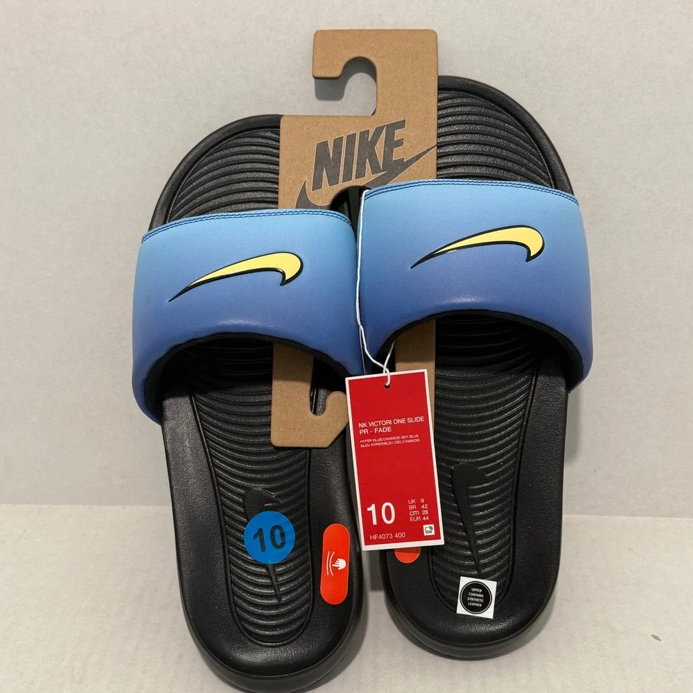 Nike Victori One Slide PR Fade Blue Yellow Mens Sandals HF4073 400 Size 10